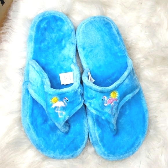 CAPELLI New York Womens Flamingo Ultraplush Flip-Flops Large (8/9) Blue - Picture 1 of 7